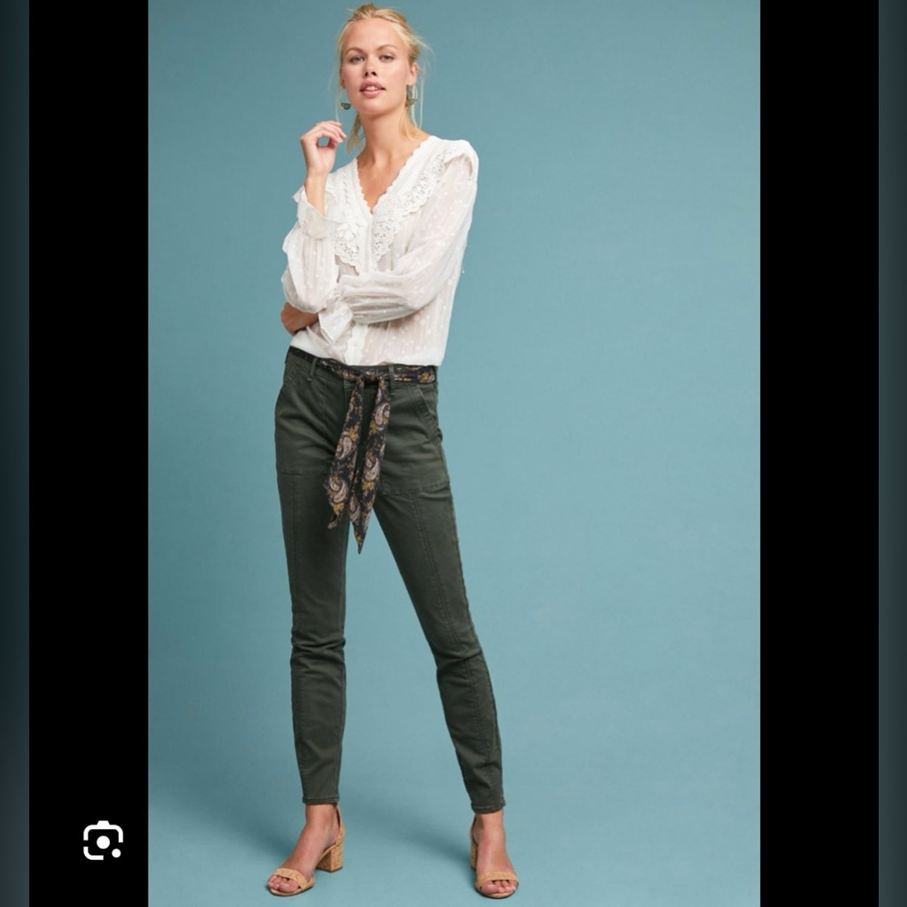 Anthropologie Green High Waisted Slim Pants